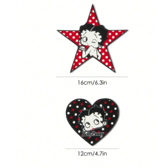Betty Boop Coaster Set Star & Heart Retro Polka Dot 2pcs Cute Cartoon Decor - Picture 4 of 6